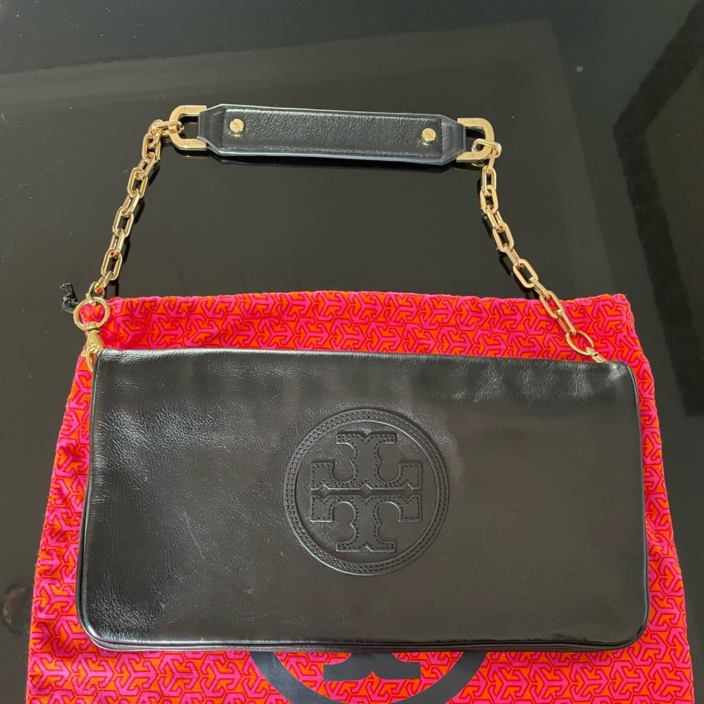 Tory Burch Black Leather Reva Clutch
